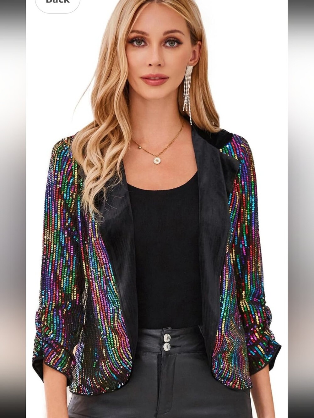 Grace Karin Multicolor Sequin Blazer with Black Trim